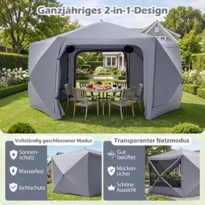 Zahradní pavilon s výklopným pavilonem 427 x 427 cm pro 10-12 osob, párty stan se 6 bočními panely
