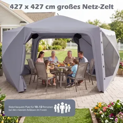 Zahradní pavilon s výklopným pavilonem 427 x 427 cm pro 10-12 osob, párty stan se 6 bočními panely