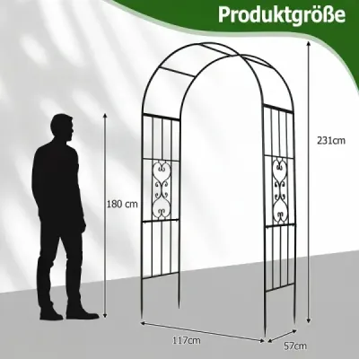 Kovový oblouk na růže odolný proti povětrnostním vlivům pro popínavé rostliny se 4 kolíky do země, 117 x 57 x 231 cm, černý