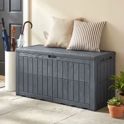 Box na matrace odolný proti povětrnostním vlivům, 380 l, venkovní úložný box s uzamykatelným víkem, šedý