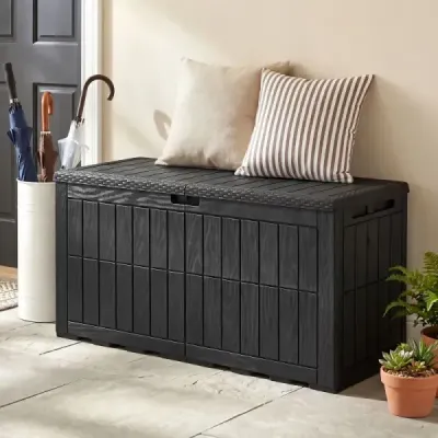 Box na matrace odolný proti povětrnostním vlivům, 380 l, venkovní úložný box s uzamykatelným víkem, černý
