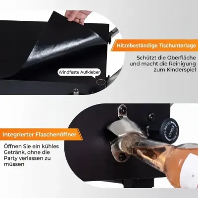 Skládací grilovací vozík 82 x 46 cm Přenosný grilovací stůl s kolečky, pracovní plochou a tepelně ochrannou podložkou
