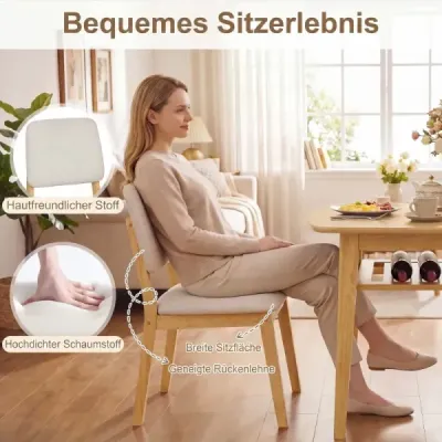 Jídelní sada 3 kusů pro 2 osoby, dřevěná jídelní sestava s protiskluzovými nožičkami, béžová a přírodní.