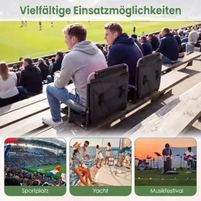 Přenosná stadionová sedačka s opěradlem, skládací tribunová židle s ramenním popruhem, černá