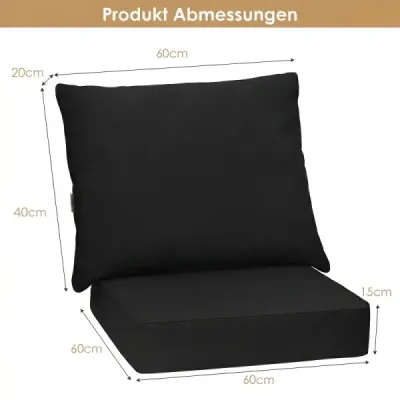 Polštáře na zahradní nábytek, sedák 64 x 64 x 15 cm + opěradlo 80 x 65 x 18 cm, polštáře na zahradní židli, černé