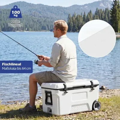 Chladicí box 50 l Velký plastový termobox s kolečky a rukojetí Izolační box s odtokovou zátkou, bílý
