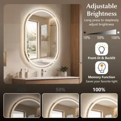 Koupelnové zrcadlo s osvětlením 50 x 80 cm LED koupelnové zrcadlo oválné, nezamlžující se nástěnné zrcadlo stříbrné