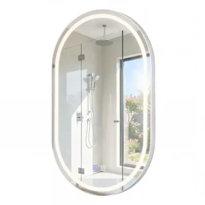 Koupelnové zrcadlo s osvětlením 50 x 80 cm LED koupelnové zrcadlo oválné, nezamlžující se nástěnné zrcadlo stříbrné