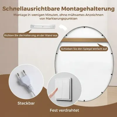 Koupelnové zrcadlo s osvětlením 60 x 50 cm Oválné stmívatelné LED nástěnné zrcadlo se 3 barvami světla