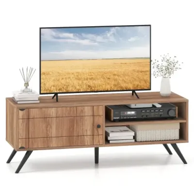 TV stolek/TV stolek se skříňkou a 2 otevřenými přihrádkami, nízká TV skříňka, 120 x 40 x 44,5 cm