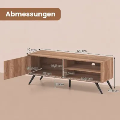 TV stolek/TV stolek se skříňkou a 2 otevřenými přihrádkami, nízká TV skříňka, 120 x 40 x 44,5 cm