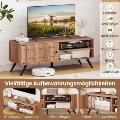 TV stolek/TV stolek se skříňkou a 2 otevřenými přihrádkami, nízká TV skříňka, 120 x 40 x 44,5 cm