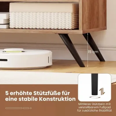 TV stolek/TV stolek se skříňkou a 2 otevřenými přihrádkami, nízká TV skříňka, 120 x 40 x 44,5 cm