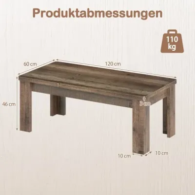 Konferenční stolek 120 x 60 cm, obdélníkový stůl do obývacího pokoje, rozkládací stolek s podpěrnými nohami, nosnost až 110 kg, hnědý