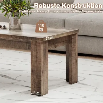 Konferenční stolek 120 x 60 cm, obdélníkový stůl do obývacího pokoje, rozkládací stolek s podpěrnými nohami, nosnost až 110 kg, hnědý