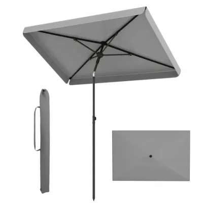 Slunečník 200 x 130 cm Obdélníkový balkonový slunečník s úhlem sklonu 30° Sklopný zahradní slunečník Šedý