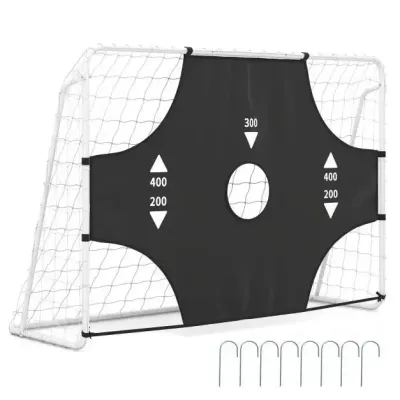 Fotbalová branka s odnímatelnou zadní stěnou, házenkářská branka s 5 otvory pro střely a upevňovacím systémem, bílá, 215 × 77 × 152 cm