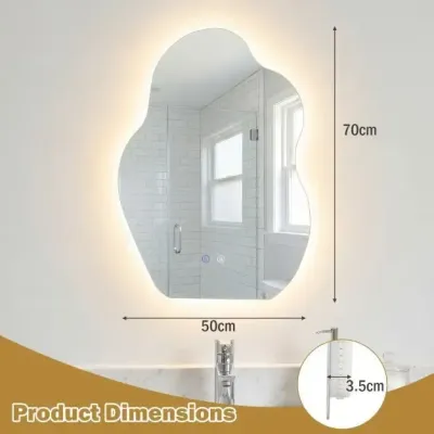 Netradiční koupelnové zrcadlo s LED osvětlením, ochranou proti zamlžování a paměťovou funkcí – nástěnné zrcadlo 70 x 50 cm