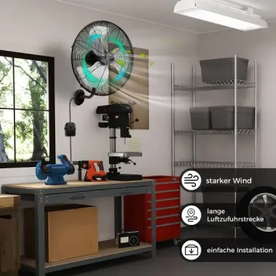 ES10330DE-BK Nástěnný ventilátor Ø56 cm Oscilační ventilátor pro sklady skleníky dílny terasy a sklepy černý SKLADEM