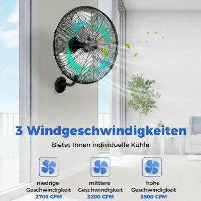 ES10330DE-BK Nástěnný ventilátor Ø56 cm Oscilační ventilátor pro sklady skleníky dílny terasy a sklepy černý SKLADEM