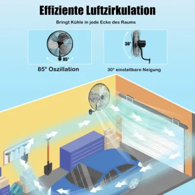 ES10330DE-BK Nástěnný ventilátor Ø56 cm Oscilační ventilátor pro sklady skleníky dílny terasy a sklepy černý SKLADEM
