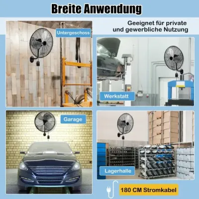 ES10330DE-BK Nástěnný ventilátor Ø56 cm Oscilační ventilátor pro sklady skleníky dílny terasy a sklepy černý SKLADEM