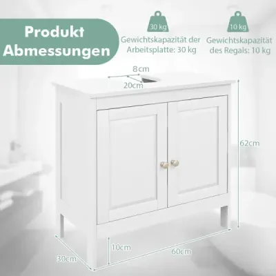 Dřezová spodní skříňka koupelnová skříňka se 2 dvířky a nastavitelnou policí rovné nohy bílá 60 x 30 x 60 cm