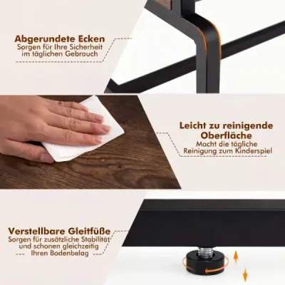 Dvoustupňový konferenční stolek – obdélníkový stolek do obývacího pokoje s kovovou konstrukcí a dřevěným vzhledem, 85 x 60 x 47 cm