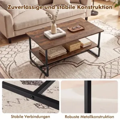 Dvoustupňový konferenční stolek – obdélníkový stolek do obývacího pokoje s kovovou konstrukcí a dřevěným vzhledem, 85 x 60 x 47 cm