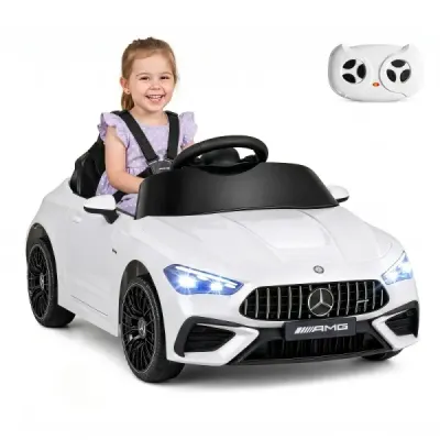 Dětské elektrické auto 12 V Mercedes-AMG s LED světly a dálkovým ovládáním 2,4 GHz, bílé
