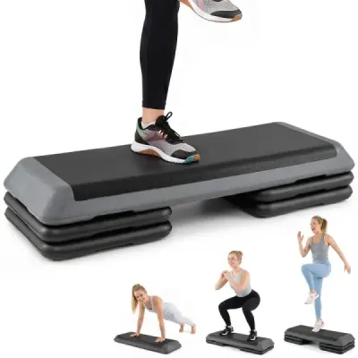 Aerobní stepper s nastavitelnou výškou, fitness stepper se 4 opěrnými bloky, strukturovaný povrch, šedý