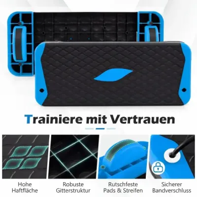 Aerobní stepper 3 v 1, výškově nastavitelný fitness stepper se 2 stohovatelnými nástavci a trenažéry rovnováhy, modrý
