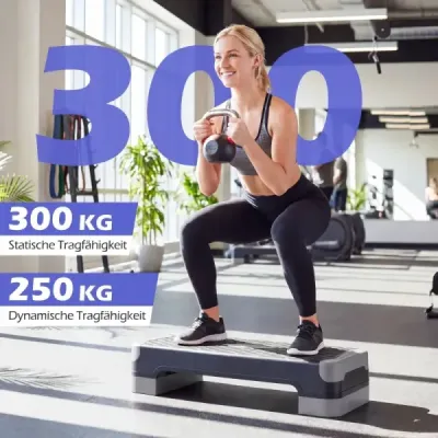 Aerobní stepper 3 v 1, výškově nastavitelný fitness stepper se 2 stohovatelnými nástavci a trenažéry rovnováhy, šedý