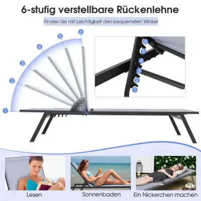 Sada 2 kusů nastavitelných zahradních lehátek s možností nastavení do zcela vodorovné polohy a z rychleschnoucího materiálu