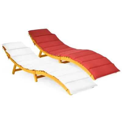 Sada 2 ks ergonomických dřevěných lehátek s polštářem a sklopnou opěrkou hlavy – zahradní lehátka 190 x 55 x 52 cm