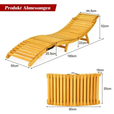 Sada 2 ks ergonomických dřevěných lehátek s polštářem a sklopnou opěrkou hlavy – zahradní lehátka 190 x 55 x 52 cm