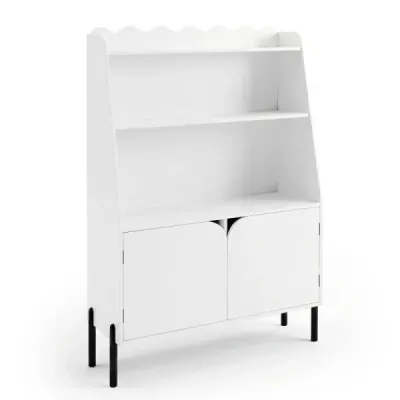 Dřevěná dětská skříňka Montessori se 3 otevřenými přihrádkami a 2 dvířky, 80 x 30 x 121 cm, bílá