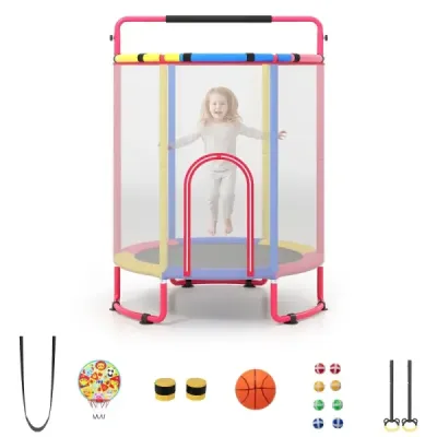 Trampolína pro děti 154 cm, dětská trampolína 6 v 1 s hrazdou, houpačkou a kruhy, vícebarevná