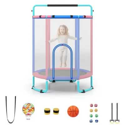 Dětská trampolína 154 cm, 6 v 1, s hrazdou, houpačkou a kruhy, modrá