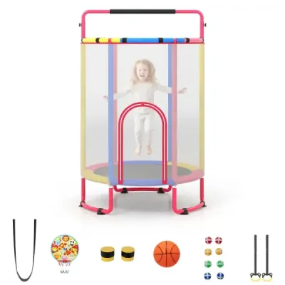 Dětská trampolína 6 v 1 s bezpečnostní sítí a žárově pozinkovaným kovovým rámem, 140 x 140 x 214 cm, barevná