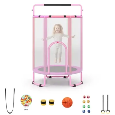 Dětská trampolína 6 v 1 s bezpečnostní sítí a žárově pozinkovaným kovovým rámem, 140 x 140 x 214 cm, fialová