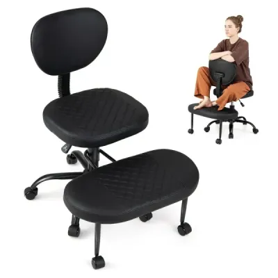 Meditační židle s nastavitelnou výškou, kancelářská židle s křížovou základnou, kolenní židle s otočnou opěrkou nohou o 360°, černá