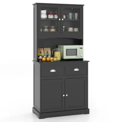 Kuchyňská skříňka – vysoká skříňka se 4 dvířky, 2 zásuvkami, pracovní deskou a 2 skříňkami, 80 x 40 x 170 cm, černá