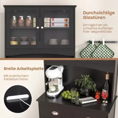 Kuchyňská skříňka – vysoká skříňka se 4 dvířky, 2 zásuvkami, pracovní deskou a 2 skříňkami, 80 x 40 x 170 cm, černá