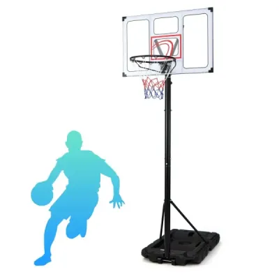 Přenosný basketbalový stojan s výškově nastavitelným košem (125–305 cm) a nerozbitnou deskou o délce 109 cm