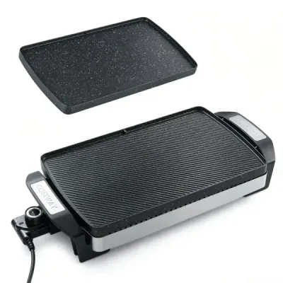 Elektrický stolní gril o výkonu 1500 W s oboustrannou univerzální grilovací deskou 41 × 25 cm, černý