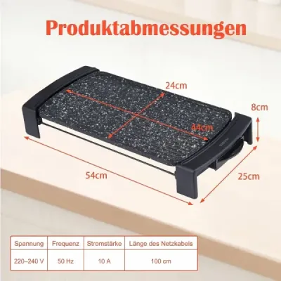Elektrický gril 2150 W, stolní elektrický gril s dvojitou zónou pro vnitřní i venkovní použití, 44 × 24 cm