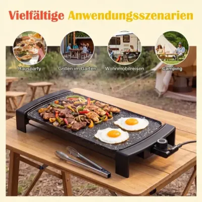 Elektrický gril 2150 W, stolní elektrický gril s dvojitou zónou pro vnitřní i venkovní použití, 44 × 24 cm