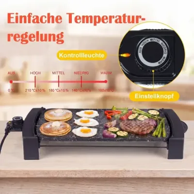 Elektrický gril 2150 W, stolní elektrický gril s dvojitou zónou pro vnitřní i venkovní použití, 44 × 24 cm
