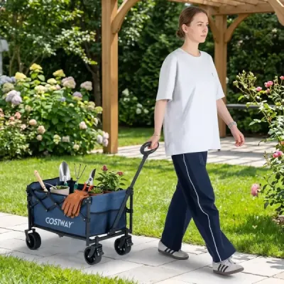 92 L Skládací univerzální vozík s nastavitelnou rukojetí a brzdou, nosnost 150 kg, modrý